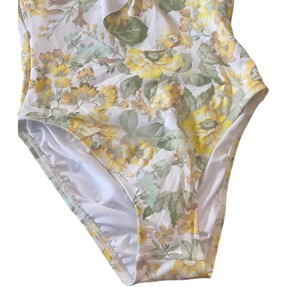 NWT Antonio Melani‎ Floral Ruffle Halter One Piece Swimsuit Size XS